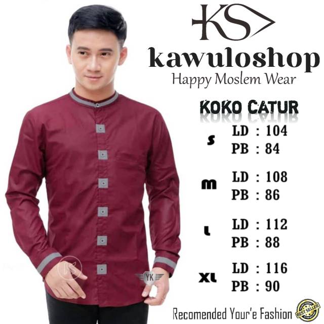Baju koko motif catur warna maroon/Baju Koko gus asmi terbaru merah/seragam hadroh/Baju Koko azzahir