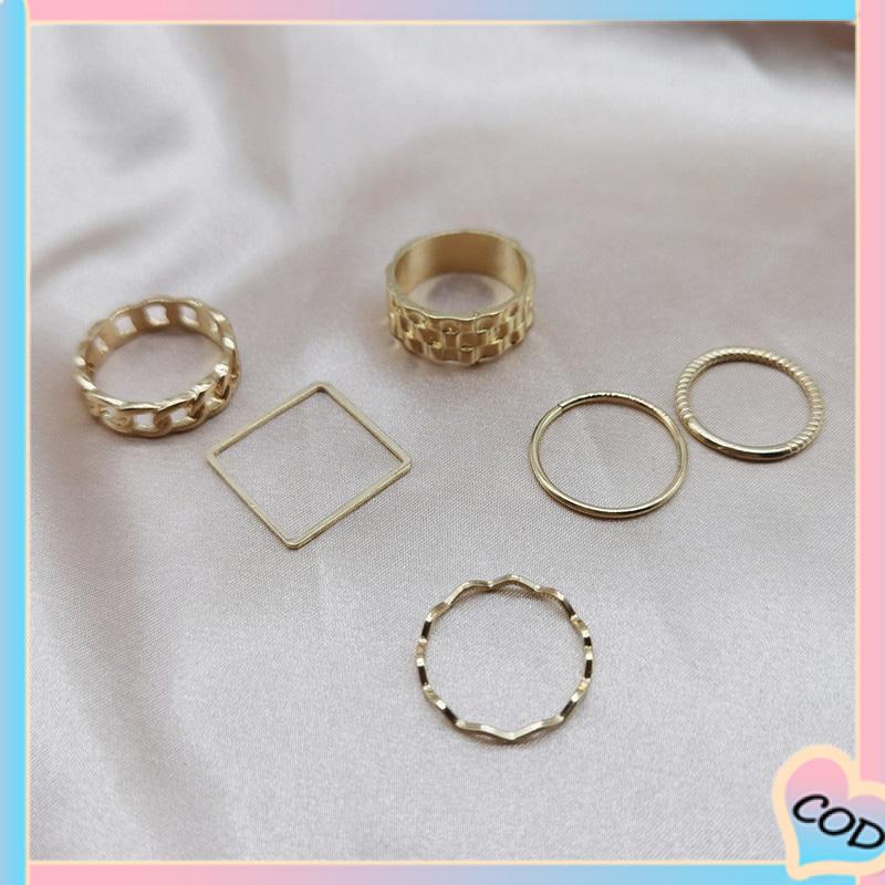 COD❤️ 4pcs / Set Cincin Jari Telunjuk Bentuk Geometris Gaya Retro Untuk Wanita-A.one