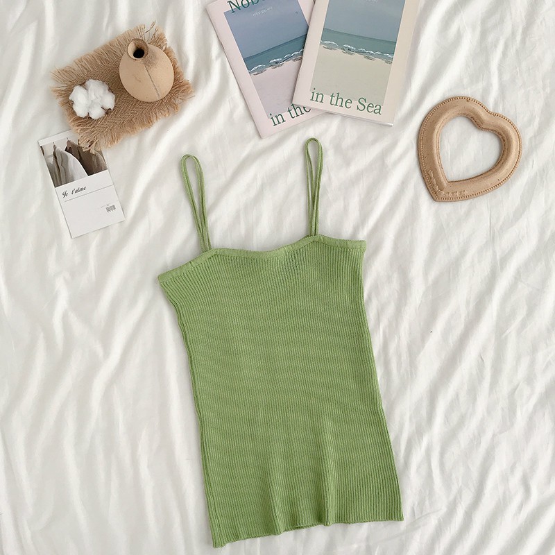 Fashion wanita/Tank top/Tanktop wanita polos/vest rajut-HIJAU