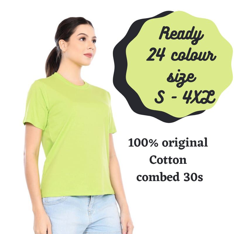 Kaos Polos hijau stabilo , hijau neon Kaos Polos Cewek Lengan Panjang Lengan Pendek Tshirt Wanita Ba