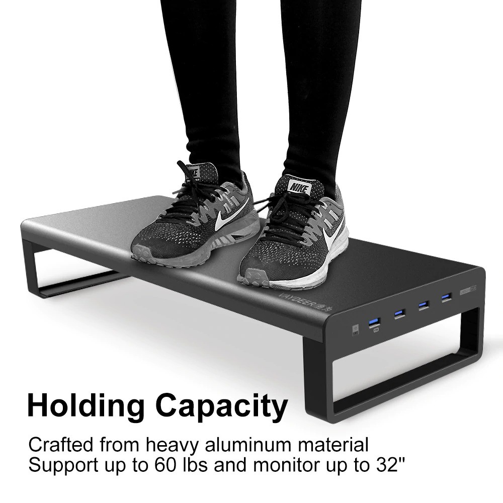 Meja Keren/ Meja Pintar / Meja PC / Meja Monitor Stand Riser Aluminium 4 Port USB 3.0 + Wireless Charging