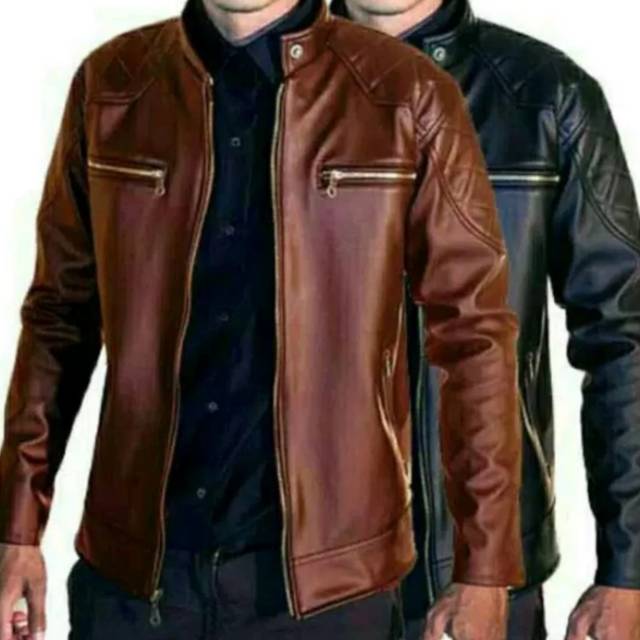 Jaket Kulit Sintetis pria Model reasing terlaris