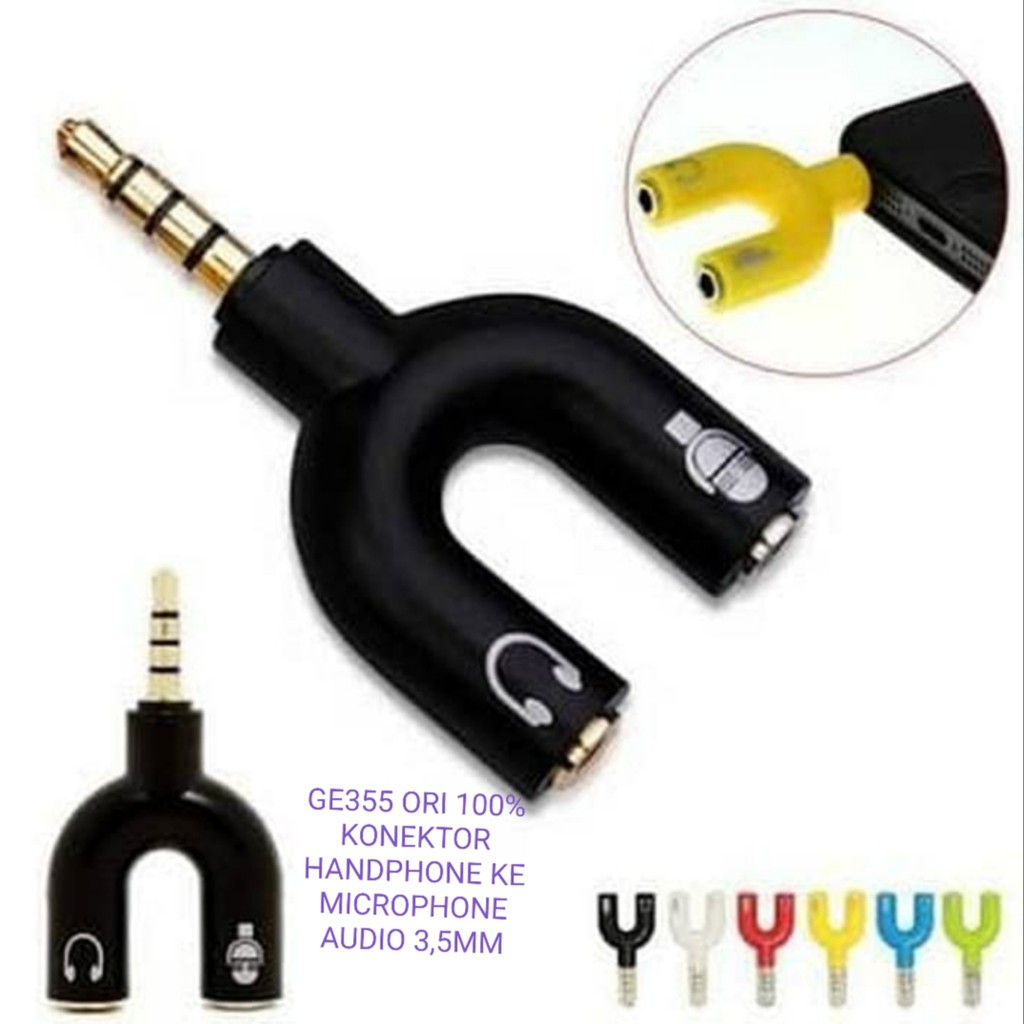 G355 Spliter 2 in 1 konektor splitter aux mic mik 3,5mm conektor audio acc handphone hp jek jack 2in1 microphone laptop komputer smule multi G355   Tentang Produk  Produk ini hanya untuk hp/gadget yg support aux..(headset + mic)U Shape Splitter Jack 3.5mm