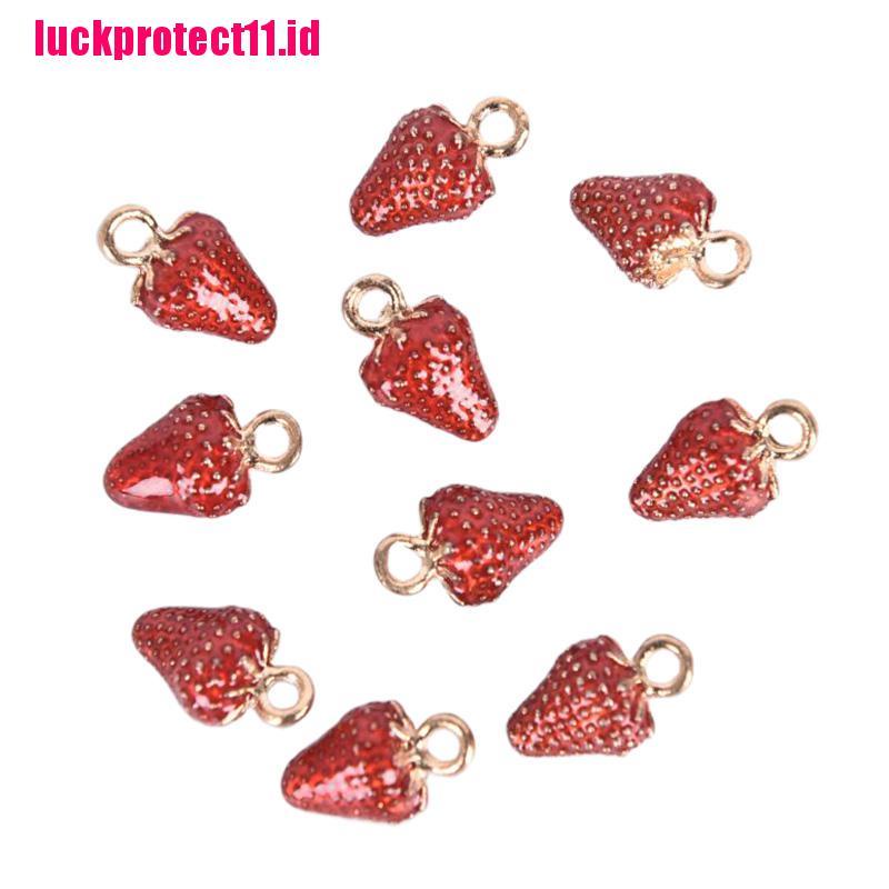 10pcs / Set Liontin Enamel Alloy Bentuk Strawberry Untuk Membuat Perhiasan DIY