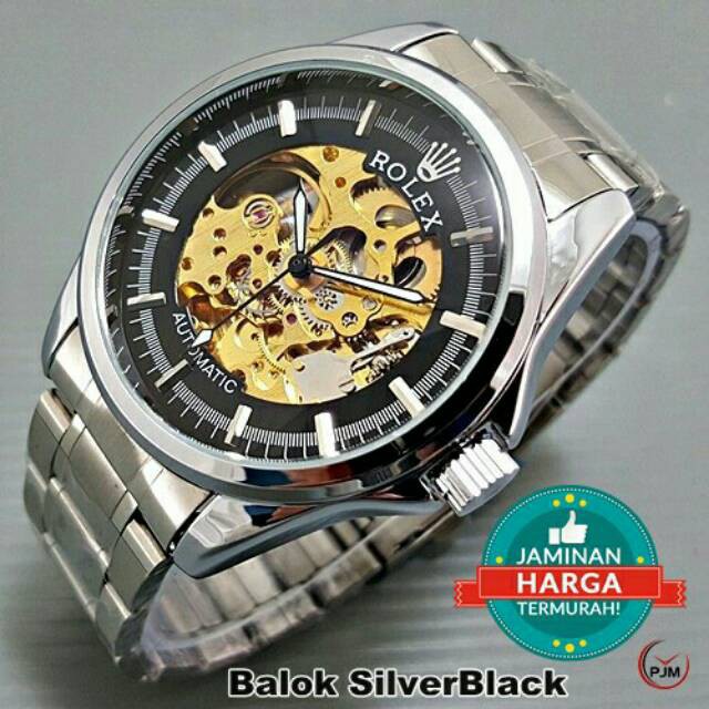 Cuci gudang Jam Tangan Automatic Rolex Skeleton Permata Balok Otomatis Pria Berkelas