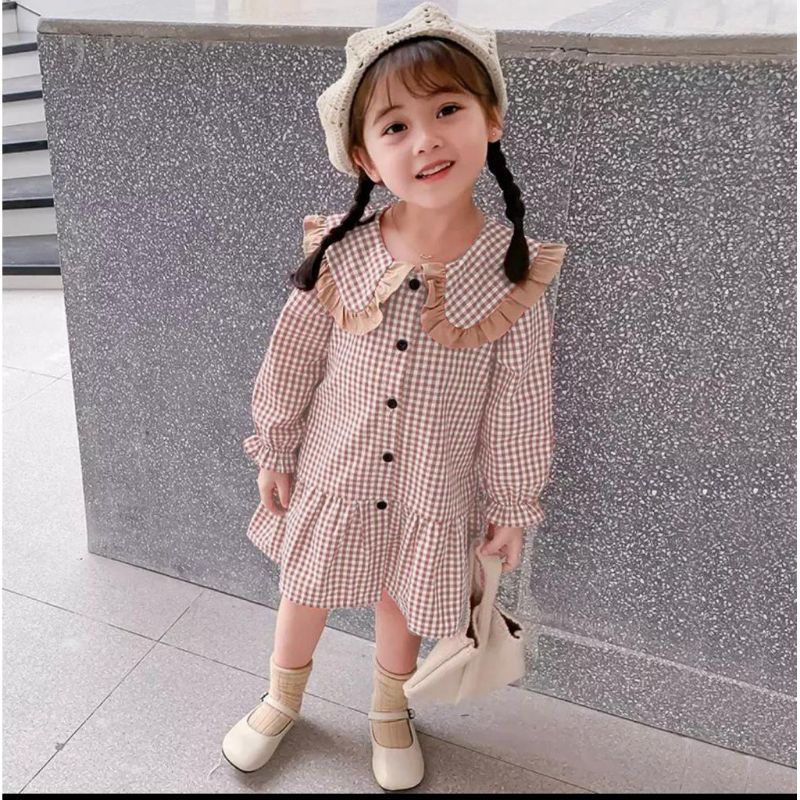 CHIBI dress   anak perempuan ala korea kerah renda pul belakang