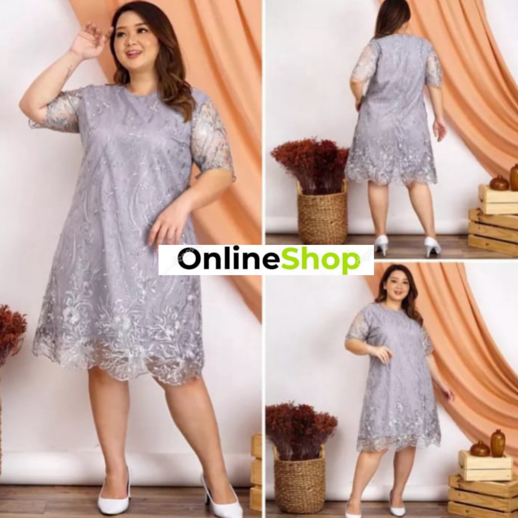 Dress Tile 3XL Bigsize Jumbo Brukat Tile Bordir Gliter Mutiara Tulle Sandra Dres Jumbo Dress Jumbo W