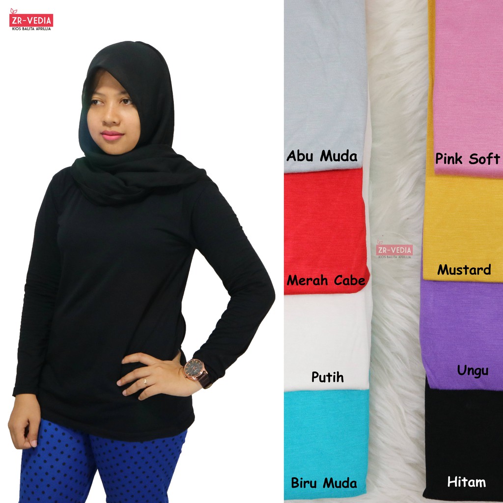 Kaos Manset Wanita Fit to M / Dalaman Kaos Polos Lengan Panjang Perempuan Standar Spandek Murah Adem