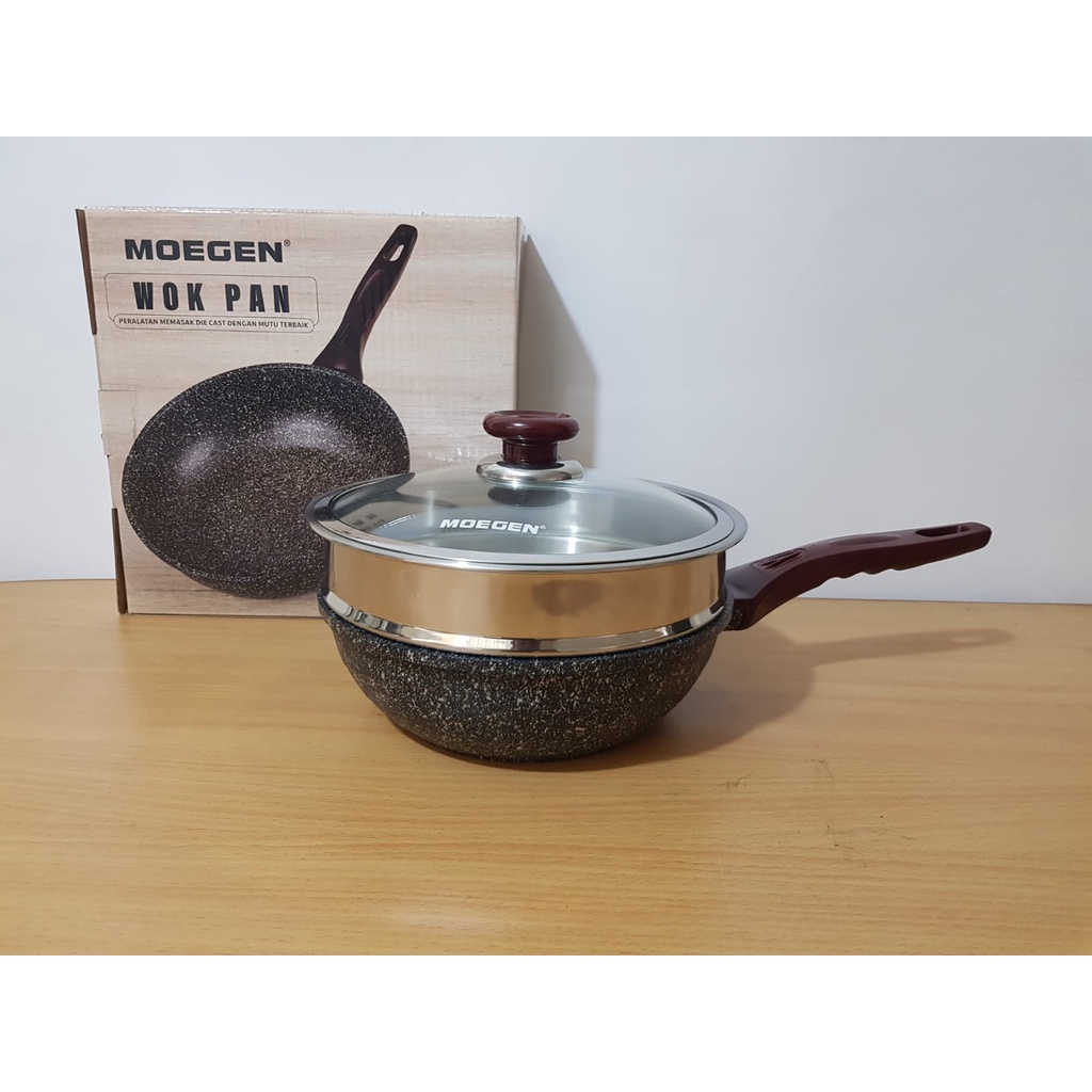 MOEGEN Germany wok pan 24cm granite plus steamer / kukusan