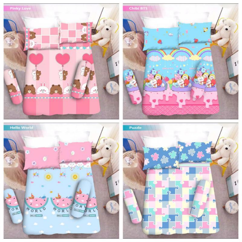 SPREI VITO QUEEN 160X200 BTS PINK LOVE VERMONT PUZZLE GARDENIA KIMBERLY OAKWOOD RETRO FLOWER HELLO