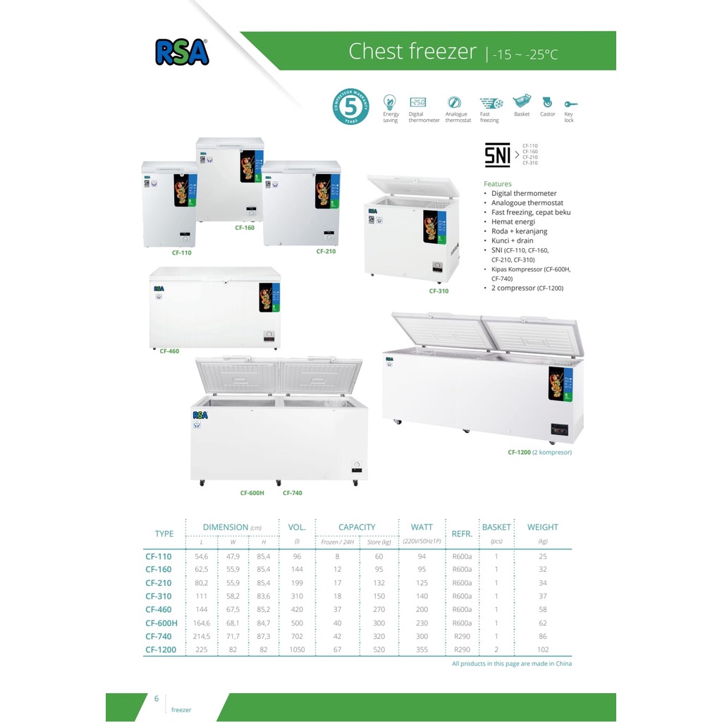 RSA Chest Freezer CF 600 H | Freezer Box CF-600H | Box Pembeku (Luar Kota) Via KARGO