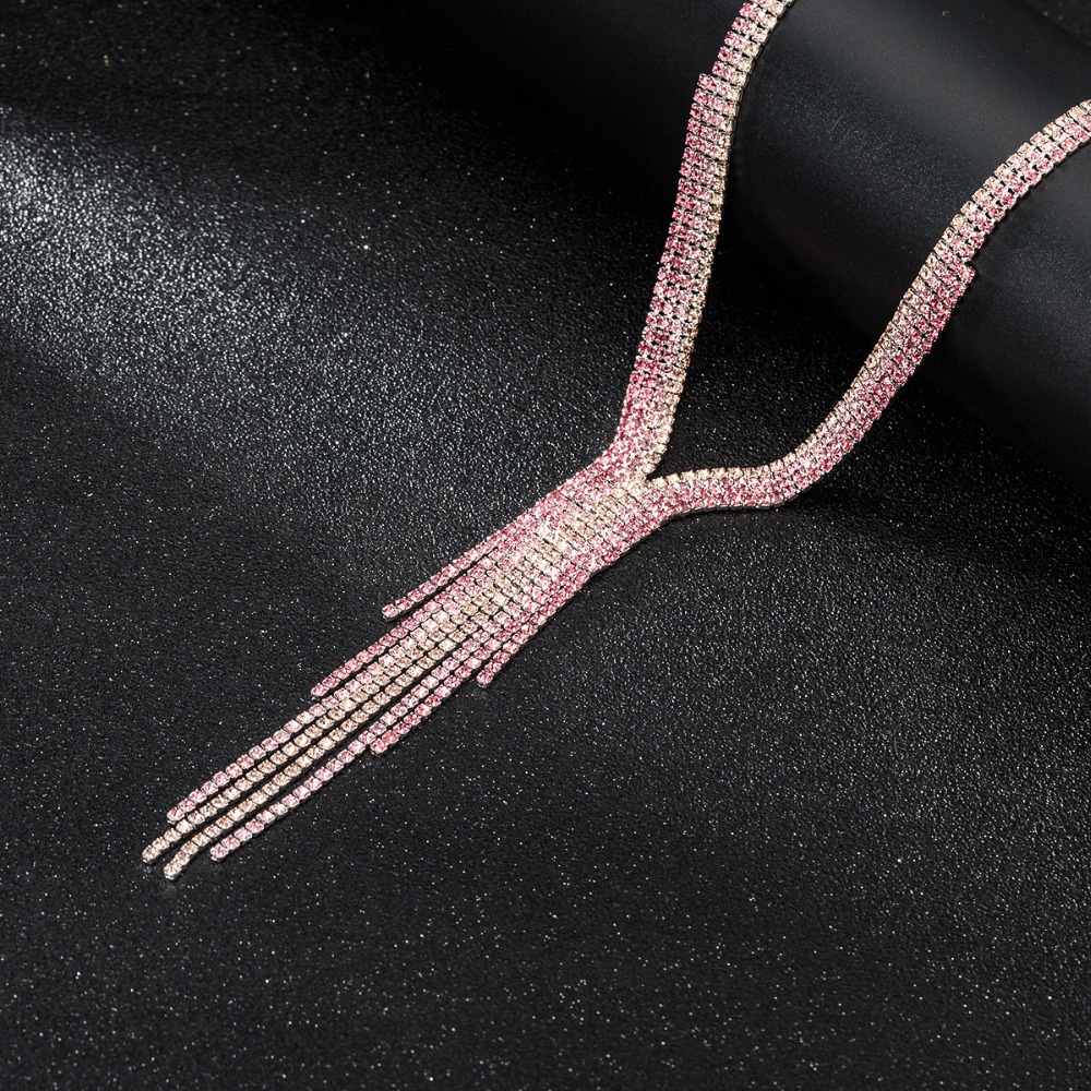 Kalung Liontin Rumbai Panjang Aksen Berlian Gaya Eropa Amerika Untuk Hadiah