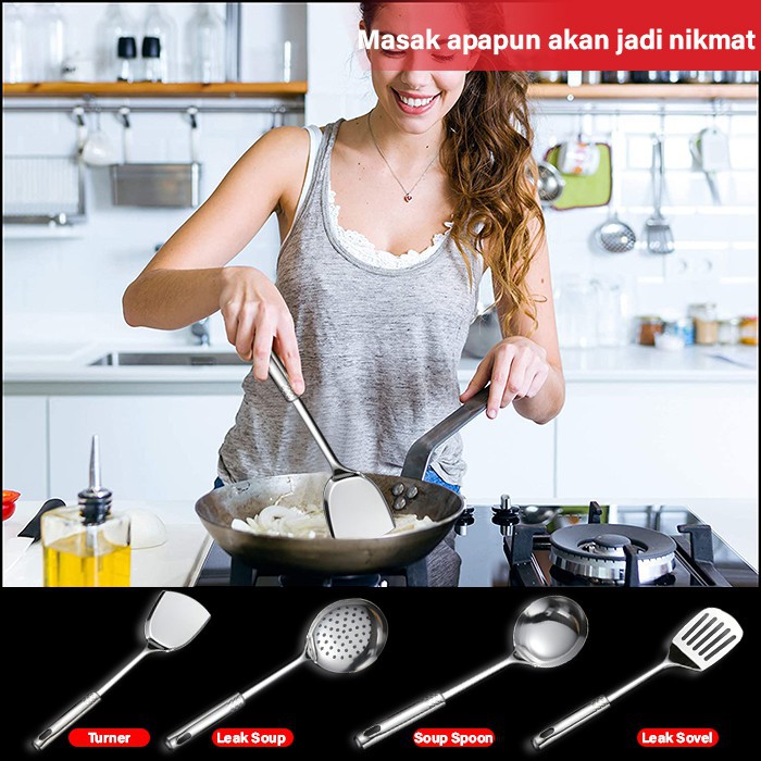 ZILLO Peralatan Masak Spatula Set 4in1 Alat Masak Dapur Stainless Steel Kitchen Ware Set