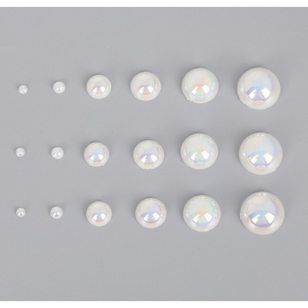 Ivory AB Manik-Manik Mutiara Imitasi Model Setengah Bola Belakang Datar Ukuran 3mm - 14mm Untuk Dekorasi Nail Art