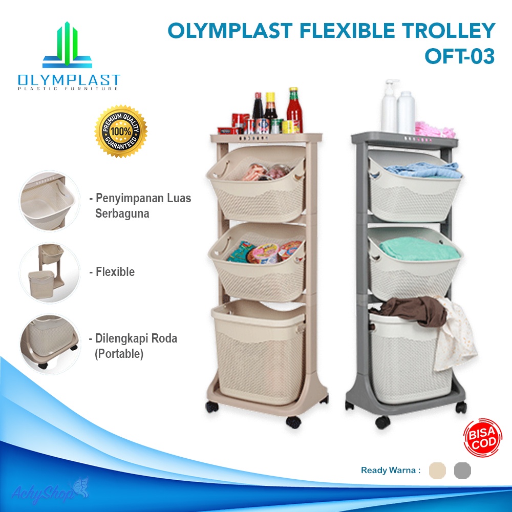 Rak Laundry Basket Roda Olymplast Loundry Cart Organizer Rak Keranjang Kamar Dapur Pakaian Baju Buku
