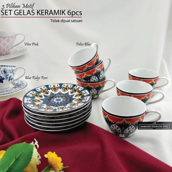 6pcs Cangkir Keramik SNI 3 Motif Merk Sango Cantik Menarik Lucu Gelas Teh Kopi Susu