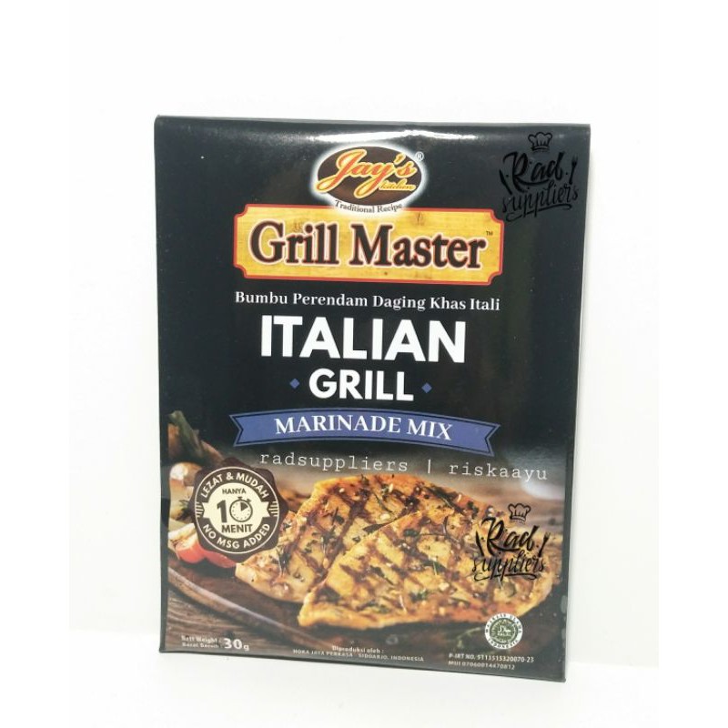 

Jay's Marinade Mix Italian Grill 30gram, Bumbu Marinasi Daging, Grill Master, BEST SELLER!