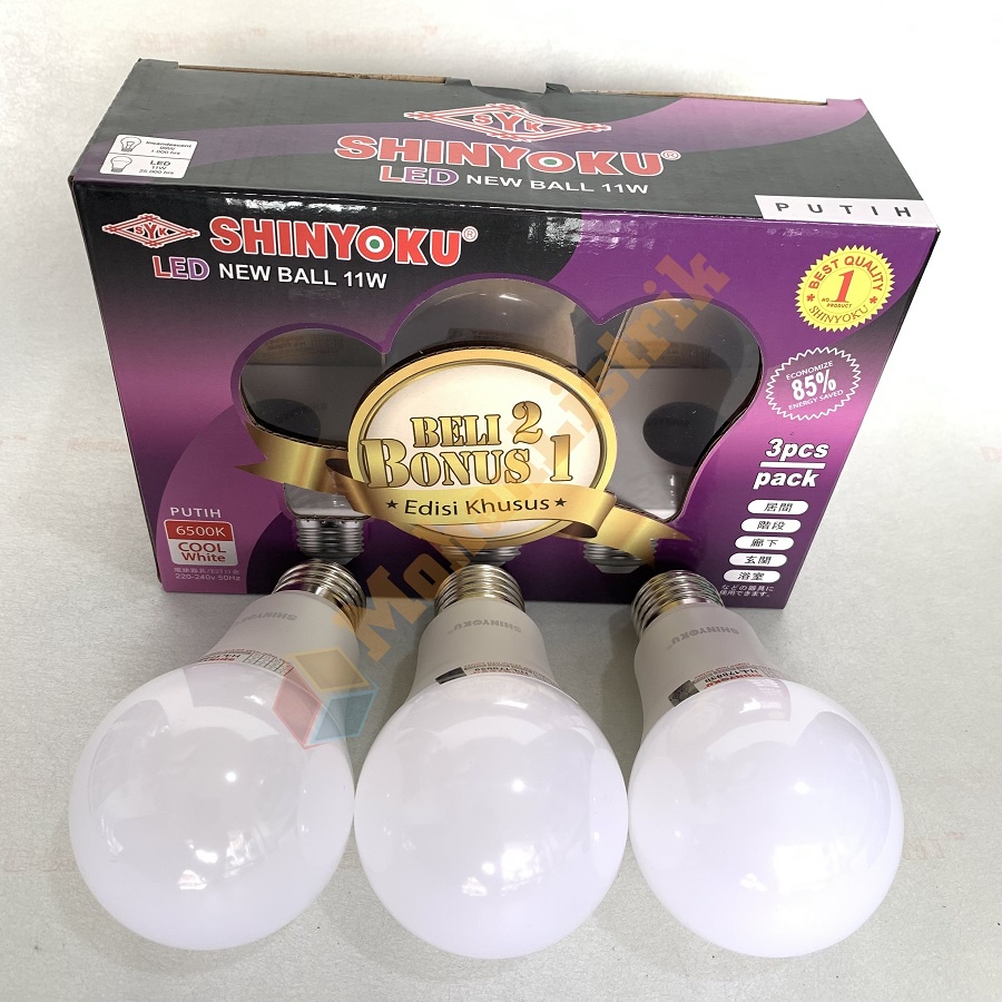 Bola Lampu Bergaransi Paket LED Shinyoku 11W 11 Watt Beli 2 Gratis 1