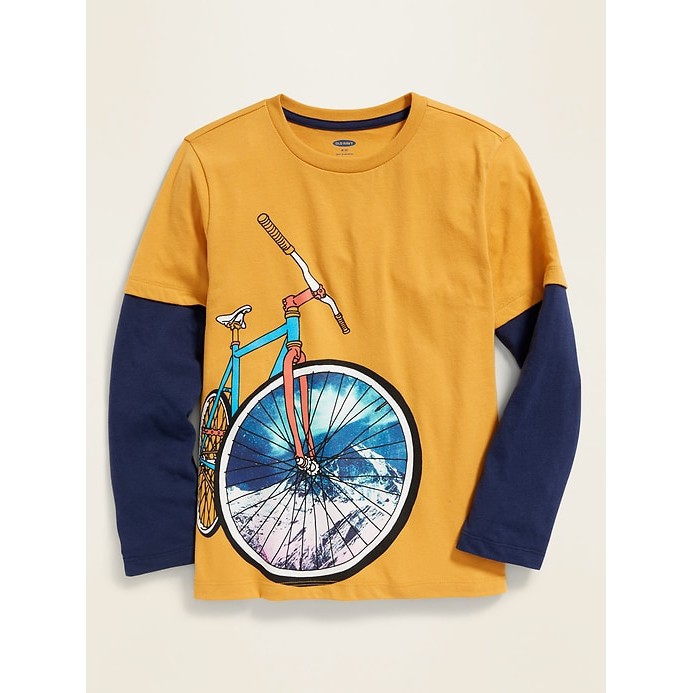 Kaos Anak Lengan Panjang Kuning Tua Motif Sepeda | Mustard Bicycle