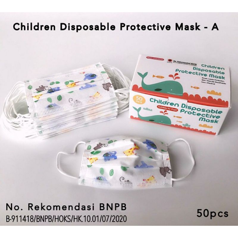 Masker Anak Earloop 3 Ply Motif isi 50 pcs REKOMENDASI BNPB