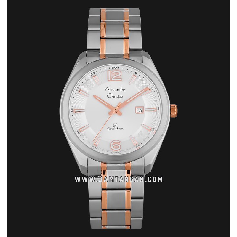 Alexandre Christie AC 8583 MD BTRSL Classic Steel Man White Dial Dual Tone Stainless Steel