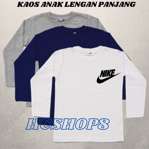Kaos Anak Lengan Panjang Logo NI Unisex Cowok Cewek Usia 2-16th