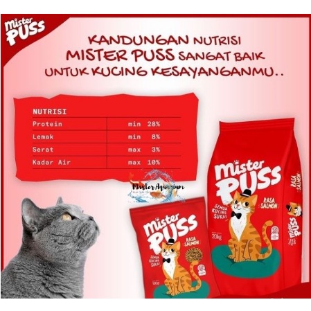 mr puss makanan kucing kering 500gr salmon dry cat food ikan makan kucing mister puss no pork