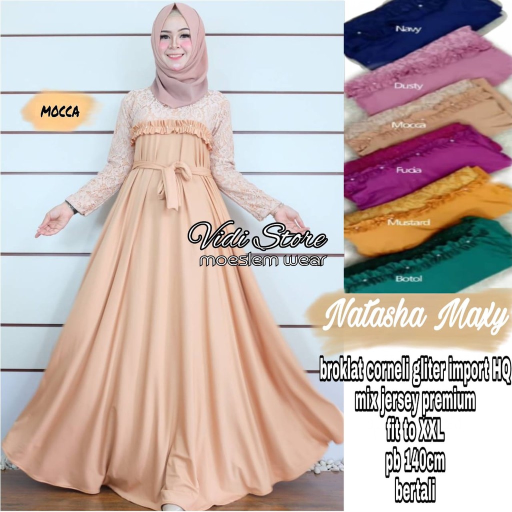 real picture NATASHA long party dress pesta muslim wanita lengan panjang super mayung brokat glitter
