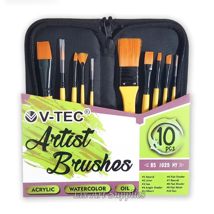 

(TERLARIS) V-Tec Artist Brush Set 10 + Organizer Bag / V-tec Kuas Lukis Set 10