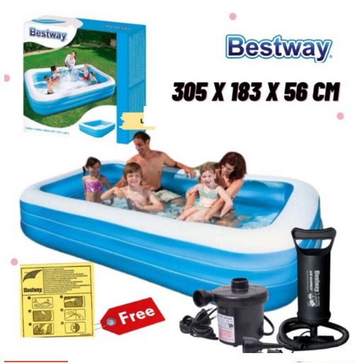 Bestway 54005 dan 54006 Kolam Renang Karet Anak Keluarga Besar 201 cm 262 cm Rectangular Family Pool [262x175 x51cm]