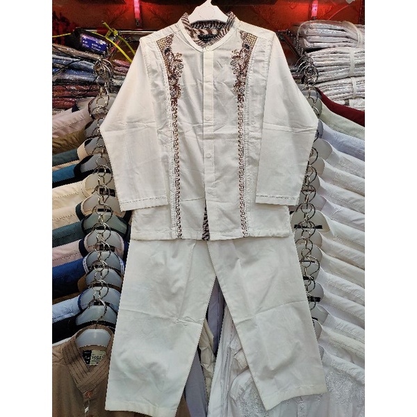 Stelan Baju Koko Anak-Anak Putih Panjang Bordir Al-luthfi