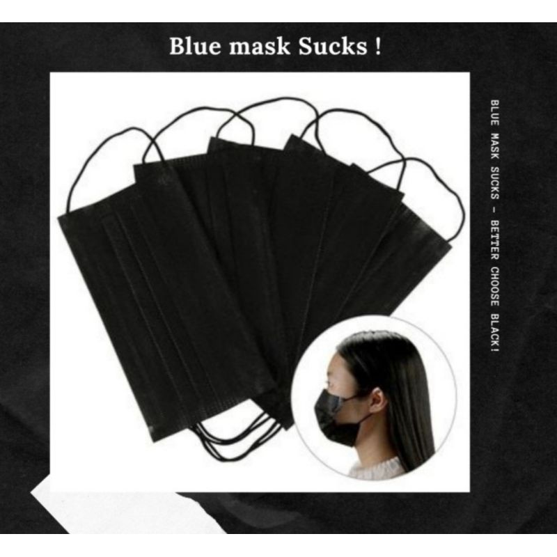 Masker Premium 3ply Hitam Isi 50 Pcs - Masker Bedah Medis Surgical Mask Earlop