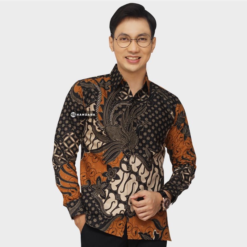 OREN PRABU Kemeja Batik Pria Lengan Panjang Bahan Katun Halus Lapis Furing