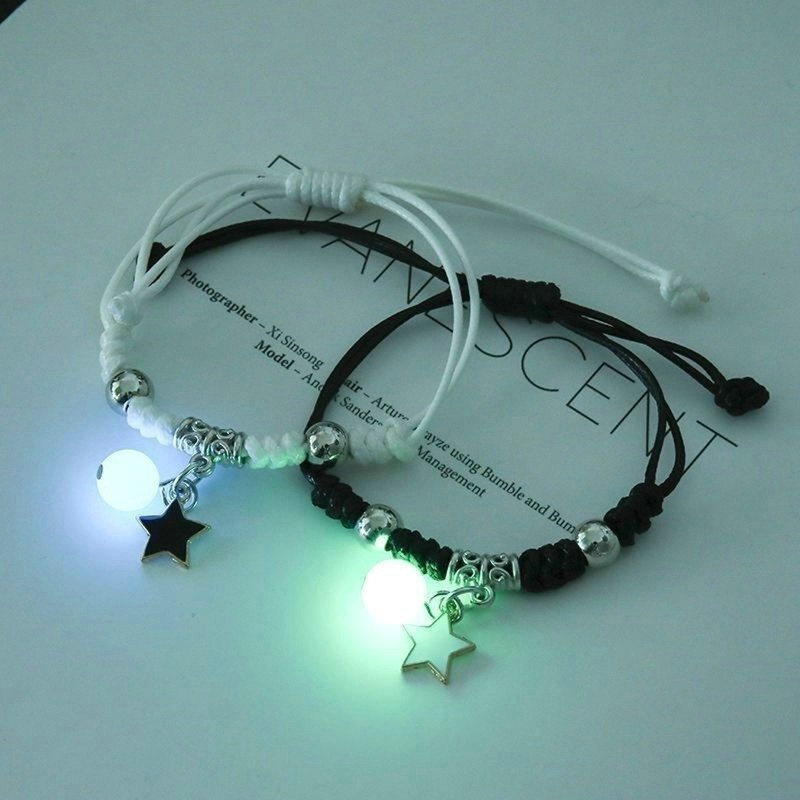 2pcs Gelang Anyaman Luminous Adjustable Untuk Pria Dan Wanita