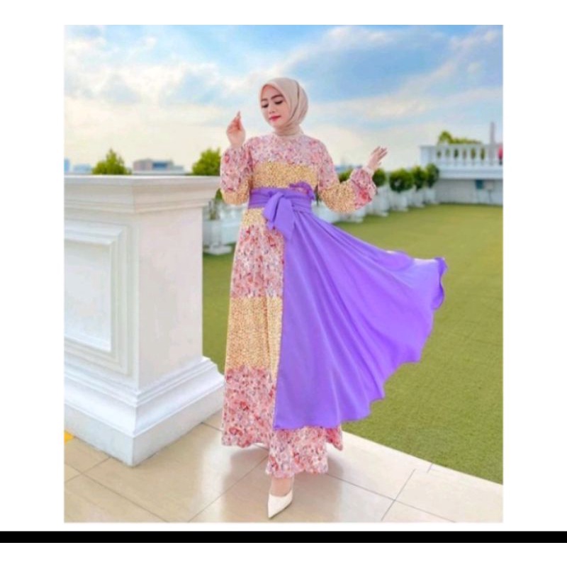 gamis bunga bunga ungu merk EXTU ORIGINAL