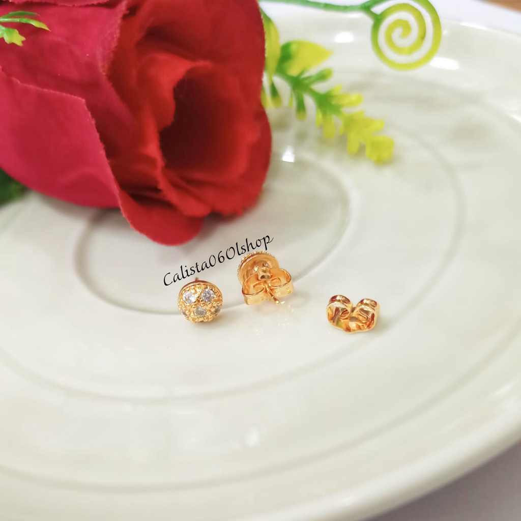 ANTING TUSUK BOLO BOLO PERMATA ZIRCON DESAIN ELEGAN PERHIASAN ANTI KARAT