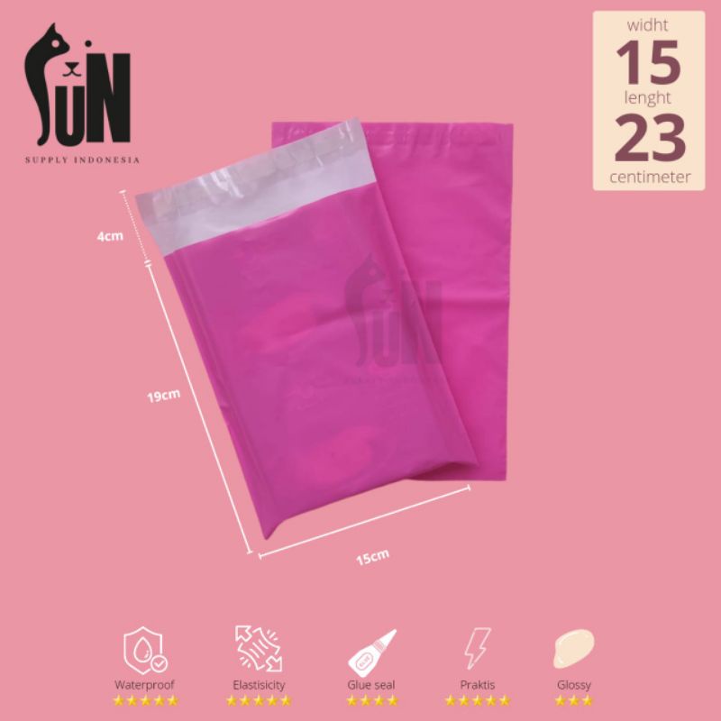 

[10Lembar]Plastik Poly Mailer 15x23|17x30|20x30|25x40|28x45|35x50 Semi Glossy Pink Plastik Packing