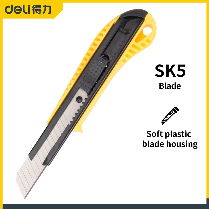 

Deli Cutter /Cutter 18 mm SK5 2 stage blade Auto-lock EDL003 /Alat Perkakas