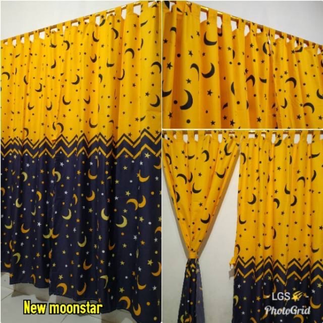 Gorden Smokring 12 Ring Polymicro Pintu Atau Jendela Motif Bulan Bintang Starmoon Kuning Navy