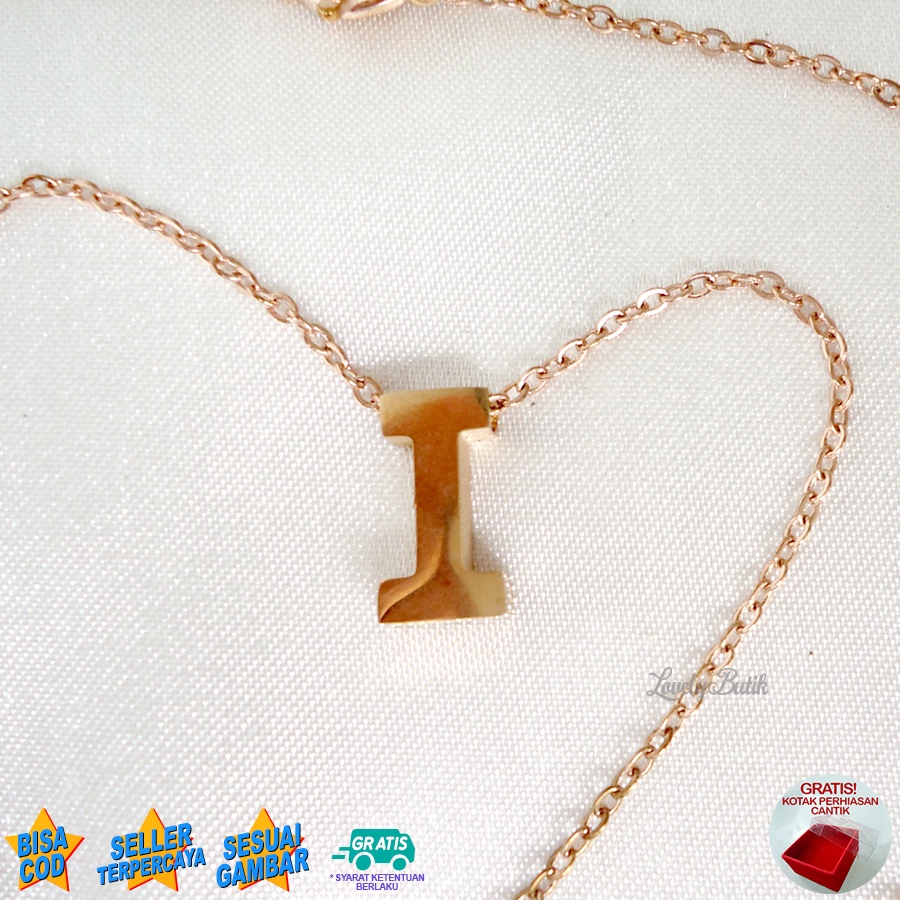 Lovelybutik Kalung Titanium Inisial Abjad Nagita 4ccent Kalung Alfabet Huruf Titanium  C,H,I,J,K Warna Rosegold Bonus Kotak Perhiasan