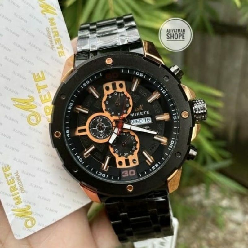 TERLARIS_JAM TANGAN PRIA MIRETE ORIGINAL IMPORT RANTAI STAINLISS STELL MODEL ANALOG TAHAN AIR_JAM TANGAN PRIA MIRETE TERBARU SIMPLE MODEL KASUAL WATER RESISTANT BISA COD / Hitam