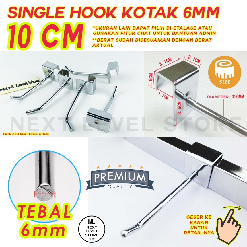 Single Hook Kotak Stainless 10cm 10 cm Cantolan Besi Tebal 6mm Ram Rak - LINK GROSIR