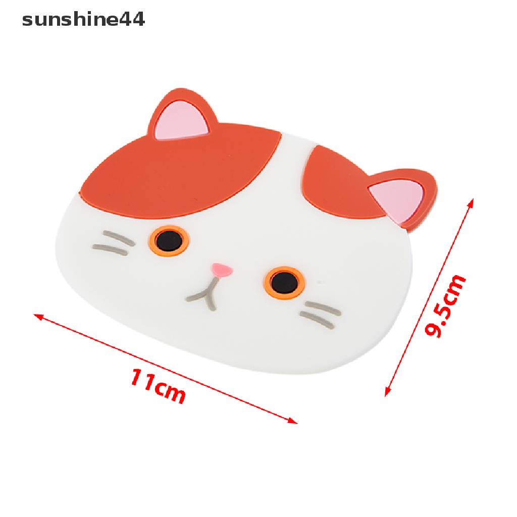 Sunshine Tatakan Gelas / Cangkir Teh / Kopi Bentuk Kucing Kartun Bahan Silikon Anti slip