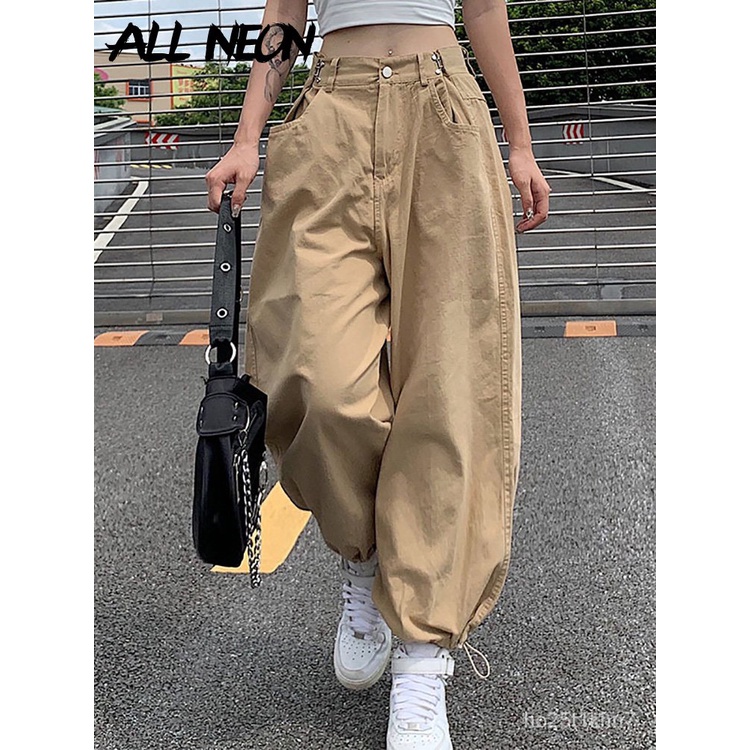 Adjustable Cargo Pants Women Straight Fit Baggy Wide Leg High