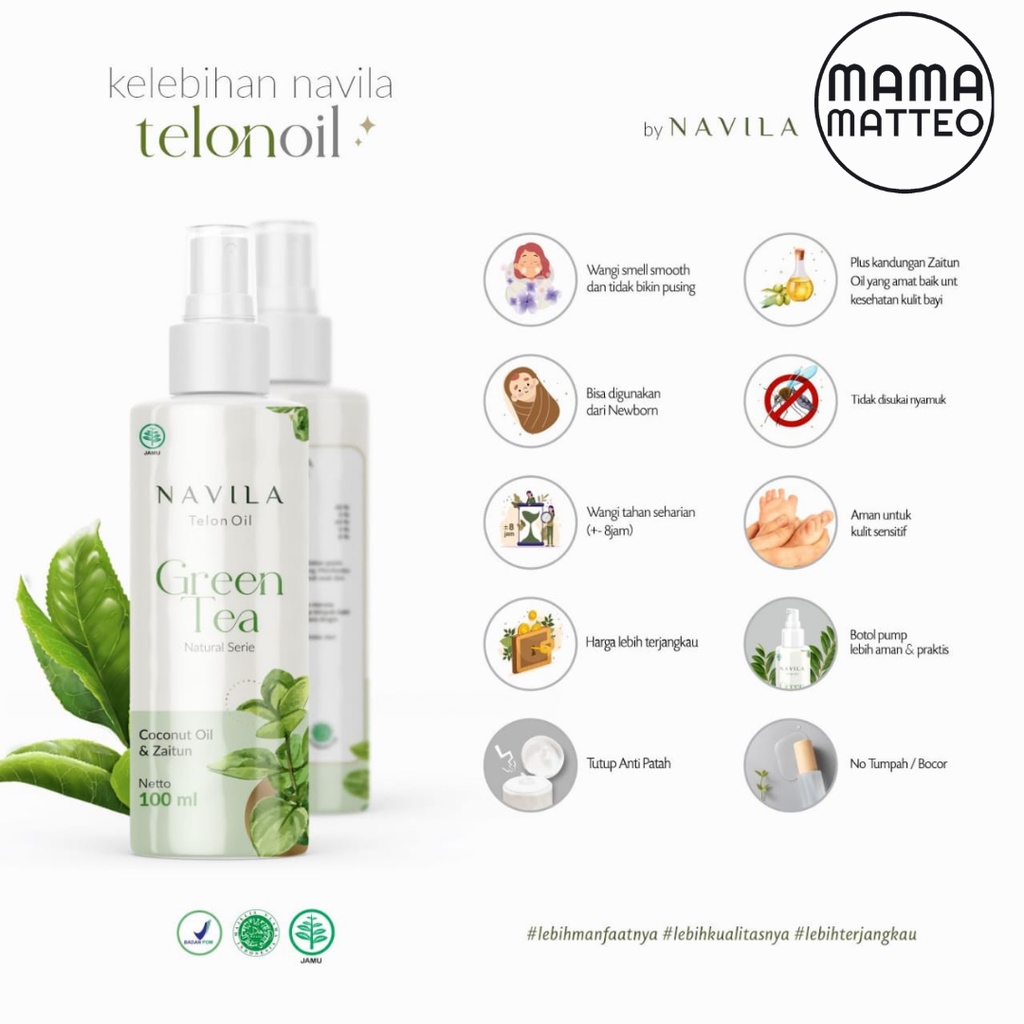 NAVILA Minyak Telon Oil Bayi Sensitif 100ml Varian Wangi Lavender Green Tea Kasturi Arasso Saranghae / Navila Misk Thaharah 3ml / Navila BANDUNG