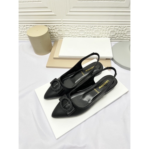 sepatu flat shoes wanita terbaru kekinian pesta LOUISDEAR sepatu flat 2 cm bahan dove tali belakang B77