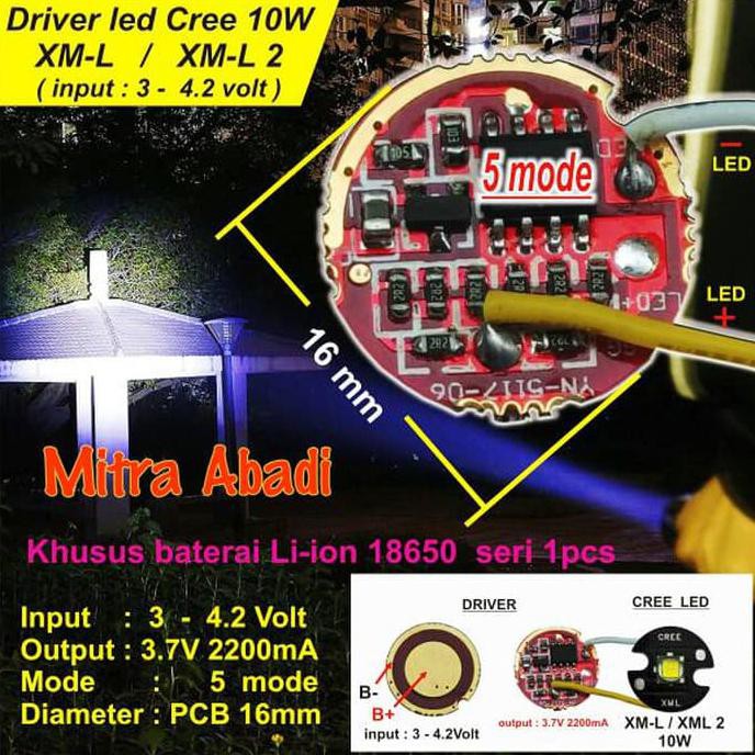LED Driver CREE 10 Watt XML/XM-L2 2200 mA Diameter 16 mm Tanpa Casing