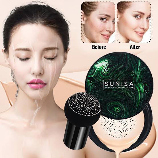 BB Cushion Sunisa Waterproof Foundation Pencerah Pemutih Wajah Glowing Fondation Kosmetik Wajah