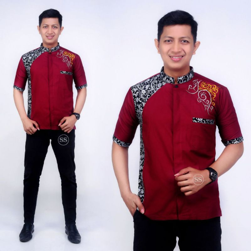 Baju Koko Pria Lengan Pendek Motif Batik Model Koko Syubbanul Muslimin Azzahir