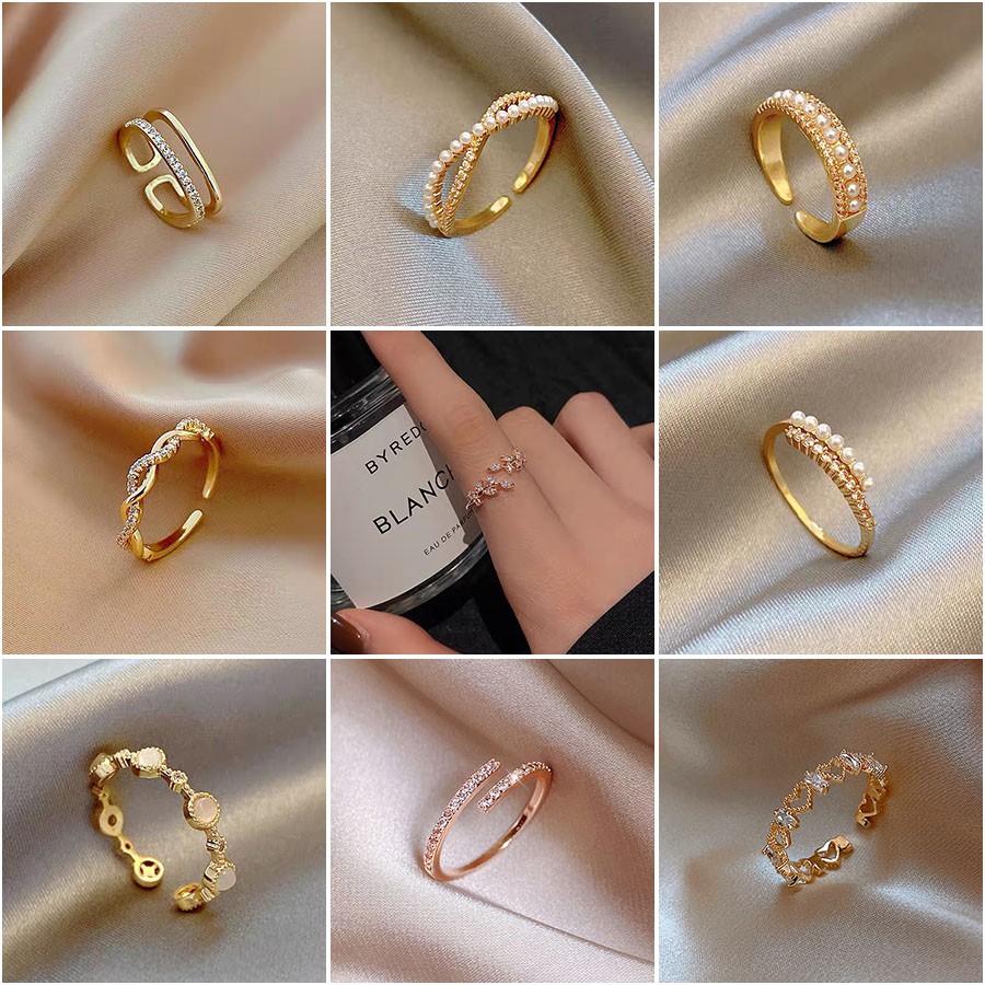 Cincin Zircon Mutiara Adjustable Gaya Korea Untuk Wanita